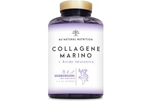 Collagene Marino e Acido Ialuronico con Magnesio e Vitamina C. Integratori Articolazioni, Cartilagine e Pelle. 150 capsule. Fornitura per 75 giorni. Collagene Idrolizzato. PEPTAN. N2 Natural Nutrition