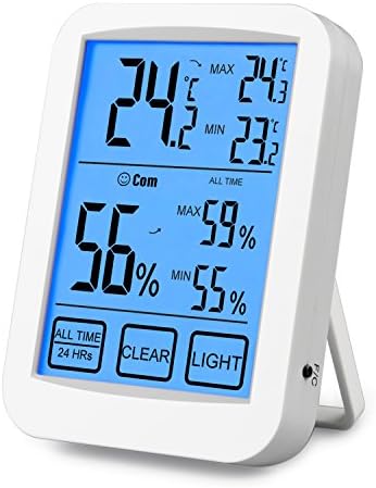 Digital Hygrometer Thermometer Indoor Thermometer Humidity Monitor LCD Touchscreen Backlight Humidity Gauge with MIN/MAX Records/Trend of change for Baby Room, Home, Office, Hospital,Greenhouse,Warehouse