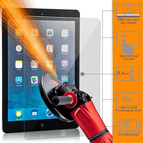 Saxonia Displayschutz Folie aus gehärtetem Glas für Apple iPad Air & iPad Air 2 Schutzfolie Panzerglas Glasfolie | HD Klar Transparent - 2