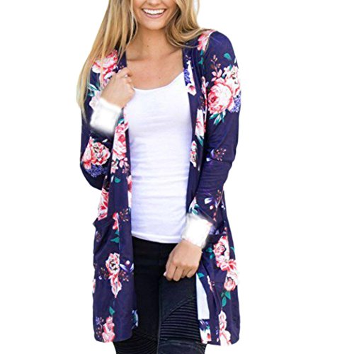 Preisvergleich Produktbild EARS - Frauen Langarm bedruckt Schal Kimono Strickjacke (XL, Blau)