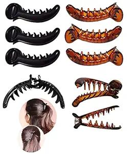 BHARATGAURAV Banana Mirchi Hair Clutcher Clip Claw for Women and Girls (Medium, Black & Brown) - Pack of 6 Each 3 piece