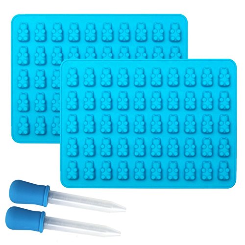 HENGSONG 2er Silikon 50 Mini Bär Formen mit Pipetten DIY Eiswürfel Form Kuchen Schokoladen Cookies Backen Form