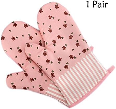 Oven Gloves, 1 Pair Kitchen Oven Mitts Heat Resistant Non-Slip Cooking Gloves with Cotton Protection for Cooking, Baking, Barbecue (Flower)