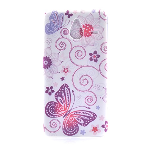 PowerQ M-M Colorful Pattern TPU Case for Nokia Lumia N640 XL with Beautiful Pretty Pattern Print Printing Drawing Soft TPU Skin Case Cover - purple butterfly