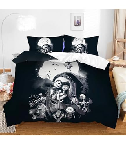 Ankeyoo Set di biancheria da letto Nightmare Before Christmas Decor regalo regalo Jack Skellington Sally copripiumino 1 copripiumino con 2 federe (complete