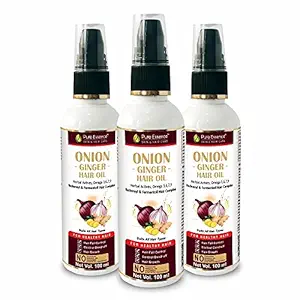 Pure Essence Onion Ginger Hair Oil with Herbal Active Omega 3,6,7,9 Suit all type of Hair (Support Hair Fall Control, Hair Growth & Control Dandruff) - Combo Pack of 3 (100ML Per Bottle)