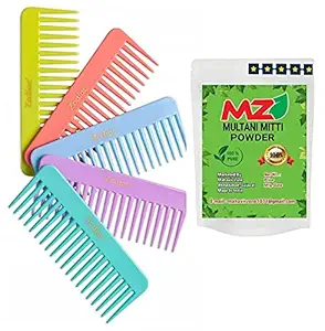 Zodiac 3PC Broad Teeth Shampoo Combs And MZ(Mahavir Zone) Multani Mitti Powder - 80gm.
