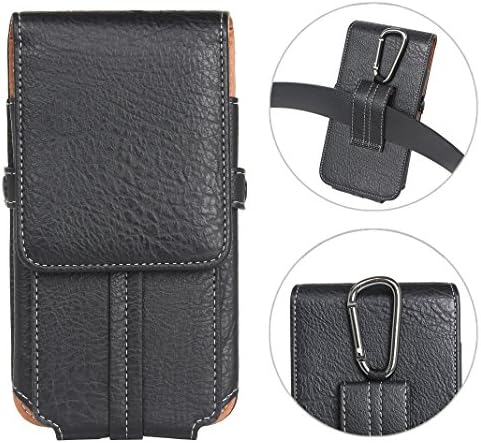 Men Belt Clip Holster Pouch, MeiC Power Business Men Flip Leather Wallet Case Credit Card Holder Vertical Waist Carrying Bag Money Purse Stone Texture Pattern Universal Slim Fit for Apple, Samsung, HTC, Nokia, Sony, LG, MOTO, HUAWEI Smartphone Models (Size below 6.3 inch) - Black