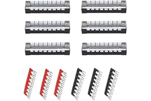Ruidee 12pcs (6 Set) Terminal Block 8 Positions Dual Rows Covered Screw Terminal Block 600V 15A + 6Pcs 8 Positions Pre-Insulated Fork Terminal Barrier Strip Red/Black 400V 15A TB-U1508