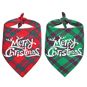 Malier 2 Pack Dog Bandana, Christmas Classic Scottish Plaid Pattern Dog Bandana, Pets Scarf Triangle Bibs Kerchief Bandana Costume Accessories Suitable for Small Medium Large Dogs Cats
