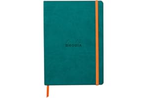 RHODIA 117442C - Peacock Soft Notebook - A5 - Dotted Dot - 160 pages - Ivory Clairefontaine Paper 90 g/m - Bookmark, Elastic Closure - Faux Leather Cover - Rhodiarama Collection