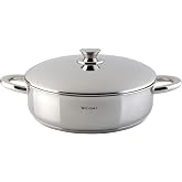 WECOOK 18/10 Stainless Steel Low Saucepan with Lid, Induction, 11 in | 1/4" Tri Layer Base, Oven Safe 392&deg;F, Dishwasher Safe,