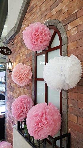 Bliqniq 5x farbig Pompons deko Papierblumen für Hochzeit Gebutztag Babytaufe 35cm - 2
