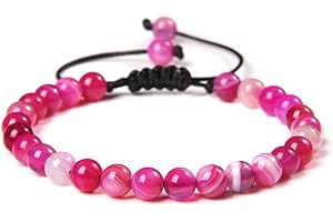 Branets Bracelet Pierre Naturelle, Bracelet à perles de 6 mm - Bracelet réglable en cristal et pierres précieuses pour femme et filles