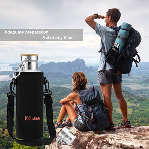 Trinkflasche Edelstahl mit Bambus Kappe (2 Trinkverschlüsse) – iParaAiluRy BPA freie Thermosflaschen 500/750/1000ml – Vakuumisolierte Doppelwandig Edelstahlflasche für Outdoor, Büro, Camping, Sport – Flasche Edelstahl - 6