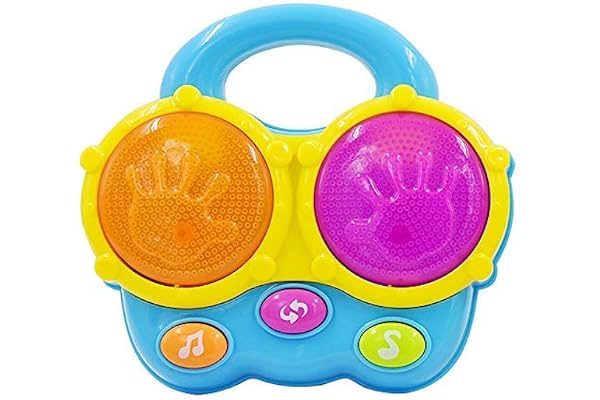 WEofferwhatYOUwant Tambour Bongo Bébé – Jouet Musical avec Sons Réalistes, Lumières & Berceuses – Interactif, Compact, sans BPA – pour Bébés 6 Mois+ – Cadeau Éveil Musical