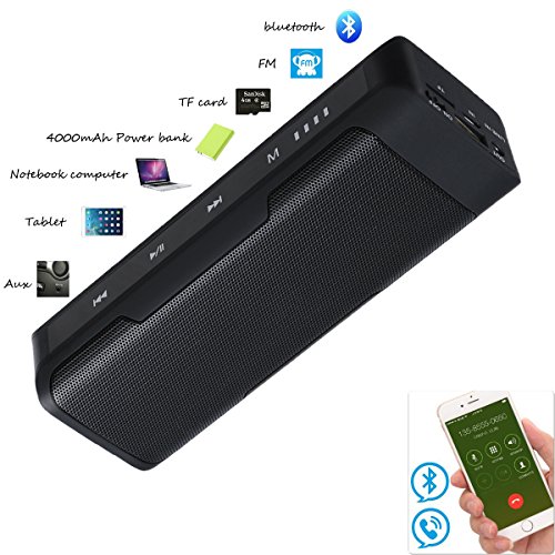 Multifunktions-Portable Wireless Bluetooth Lautsprecher 6W Stereo + Power Bank + FM Radio, 4000mAh Akku 15 Stunden Spielzeit, Touch Control & Patent Lock / Unlock Panel, Aux Input, SD Card Slot und eingebaut in Mic Kompatibel mit Iphone, Android, Auto und All bluetooth Enabled Geräte