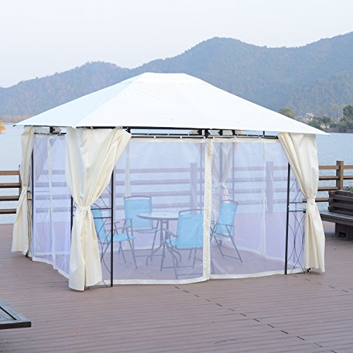 Outsunny® Pavillon Gartenpavillon Partyzelt Gartenzelt Festzelt mit Seitenteilen, Metall+Polyester+Moskitonetz, 3x4m - 4