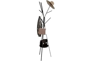 IOTXY Bodenständig Flur Kleiderständer Baum - Schwarzer 180cm hoher Kleiderbügel mit Ablage und 9 Haken für Handtaschen-Jacken-Schal-Halter, Freestanding Metal Coat Rack Tree, Black