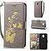 Produktbild Owbb Hülle für Samsung Galaxy J3 2017 (Euro Version)J330 Handyhülle PU Ledertasche Flip Cover Wallet Case mit Stand Function Innenschlitzen Design Bunte Bronzing Schmetterling Blume Grau
