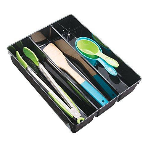 InterDesign 56337EU Linus Besteckkasten Schubladeneinsatz für Besteck, Pfannenwender, Kleinkram – 35,1 x 26,7 x 7,6 cm, schwarz, Plastik, Black - 3