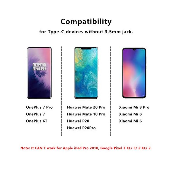 TITACUTE für Oneplus 6T Adapter Kopfhörer, USB C zu 3.5mm Klinke Audio Adapter USB C Aux Adapter Stereo Klinkenkabel mit DAC Chip Kompatibel mit Huawei Mate 20 Pro, P20 Pro, Xiaomi Mi 8 Pro, 8, 6 Rot – Bild 3