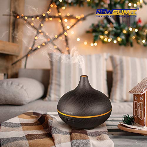 NEWSUMIT Humidificador Aromaterapia Ultrasónico 300ml - Difusor de Aceites Esenciales - 4 Ajustes de Tiempo - Auto Apaga Seguro - Elegante - Purifica el Aire y Mejora el Aire seco. (Madera Negro)