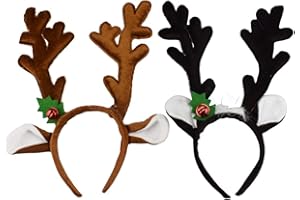 NV WANG Navidad Diadema Bandas,Diadema Navideña 2 Piezas Reno Cornamenta Diadema para Niños Adultos Fiesta de Disfraces de Navidad Cumpleaños