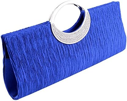 Clorislove Ladies Satin Rhinestone Pleated Evening Party Wedding Clutch Bag Handbag (Blue)