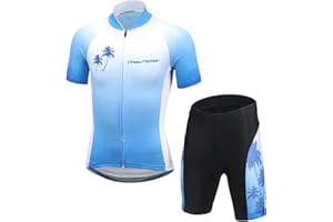 LCIGIA Kinder Fahrrad Trikot Set Jungen Radtrikot Schnell Trocknend Fahrradtrikot Mädchen Atmungsaktiv Kurzarmtrikot + Kurz Radhose mit 3D Sitzpolster Radsport Anzüge