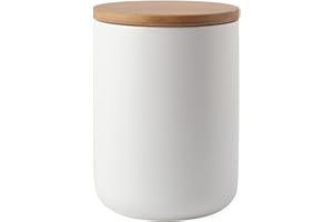 AYES Tarro de cerámica de almacenamiento de alimentos con tapa hermética de bambú sellada, recipiente de almacenamiento de alimentos que se puede utilizar para té(blanco 24 oz/700 ml)