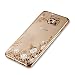 Produktbild Für Samsung Galaxy S7 TPU Silikon Handy Hülle Schutzhülle,Funyye Bling Glitzer Sparkles Strass Diamond Floral Crystal [Weiße Blume] Clear Case Für Samsung Galaxy S7,[Gold] Electroplate Plating Frame Scratch-Resistant Bumper Soft Rückseite Cover Tasche Für Samsung Galaxy S7 + 1 x Frei Displayschutzfolie