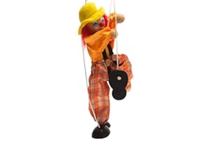 Holmeey Pull String Puppet - Vintage Clown Wooden Puppet Crafts Toys Joint Activity Gifts For Kids, Orange, 25 cm