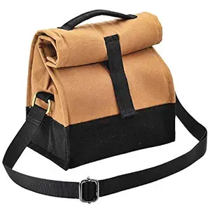 Fatmug Insulated Cotton Canvas Brown Lunch Bag with Sling for Men and Women