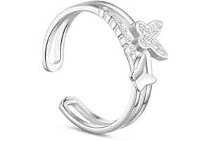 LUPSTY QIAMNI Schmetterling Ring für Frauen Mädchen 925 Silber Zirkonia Glück Offen Verstellbarer Ring Temperament Geburtstagsgeschenk, 925 Silber, Ohne Edelstein