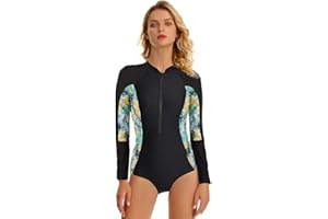 Beachkini One-Piece Swimsuit for Women Long-Sleeved Swimwear with Front Zip Triangle Swimsuit