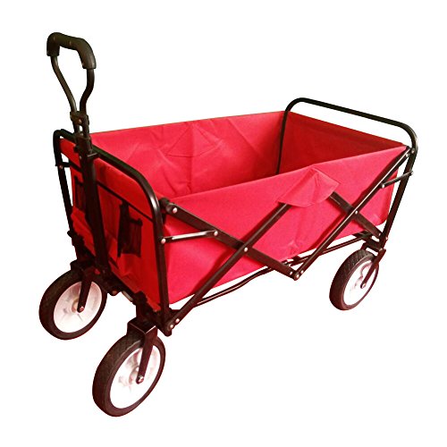 Preisvergleich Produktbild Bollerwagen Handwagen Strandwagen faltbarer stabiler schwerlaster Klappwagen mit Transporttasche und Gummirad (rot)