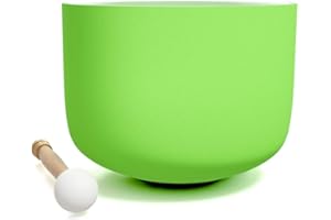 KELEODY 20 cm C Bianco Satinato Cristallo di Quarzo Campana Rice Chakra Singing Bowl Set O-Ring e Mallet Incluso Rilassamento Meditazione (20CM, verde)