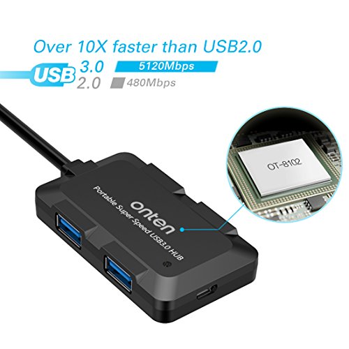 Elinker® USB 3.0 Daten Hub 4 Port USB mit LED Hohe Geschwindigkeit Übertragungsraten bis zu 5 Gbps für MacBook, Mac Mini, PC, Laptops (Schwarz) - 4