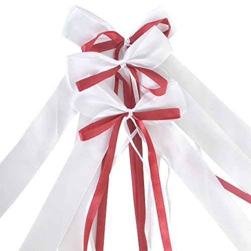 30 x Antennenschleifen Weiss & bordeaux Autoschmuck Autoschleifen Hochzeit Party - 3