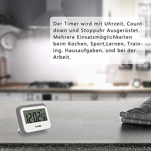 ZHPUAT Magnetischer Kurzzeitmesser Timer mit Schutzhülle aus Silikon Küchentimer Top Qualität Hochwertig Countdown/up macht Pünktlich Metallfarbe Hellgrau - 4