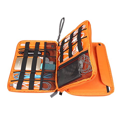 BUBM Universal Reisetasche mit Doppelschichte Organisator Tasche Tragetasche für Elektronisches Zubehör Batterie und Ladegrät – Groß, Grau und Orange - 6