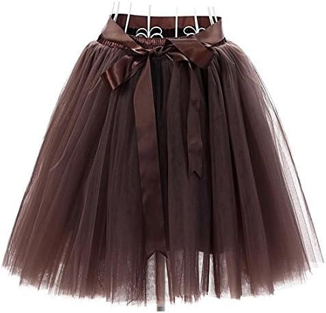 Facent Women 7 Layer 50cm Midi Tutu Tulle Skirt Underskirt Ballet Dance Fancy Dress Brown