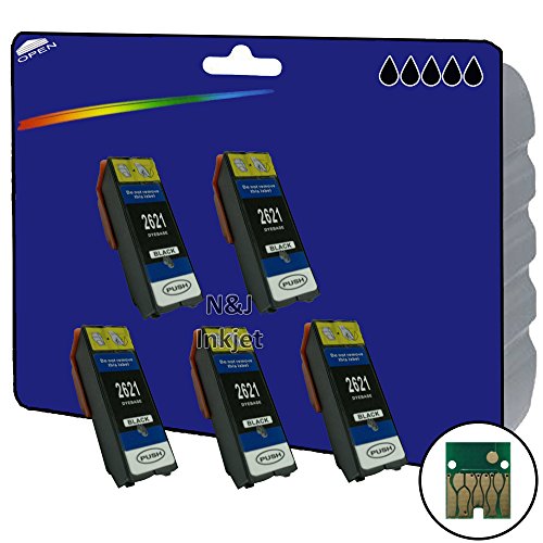 5 Pack of Black E2621 High Capacity Compatible (non-original) Ink Cartridges for Epson Expression Premium XP-510, XP-520, XP-600, XP-605, XP-610, XP-615, XP-620, XP-625, XP-700, XP-710, XP-720, XP-800, XP-810, XP-820