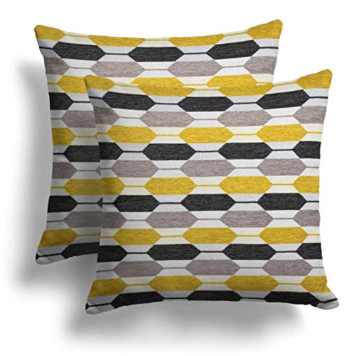 Set of 2 Ochre Grey Geometric Chenille Cushion Covers, Pair of Stockholm Abstract Cushion Covers, Lu