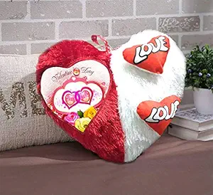 DreamVio Love Heart Shape Valentine Day Gift Fur Cushion,Plush Pillow for Gifting on Birthdays,Anniversaries Color - Red, White (Size- 17x17 inch) Shape 29
