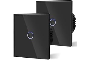 BSEED Interruptor Táctil Normal Interruptor de Luz de Pared Táctil de Vidrio 110V - 240V Panel de Cristal 1 Gang 2 Vía Negro, 2 Paquetes