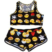 ZAIQUN Verano Mujeres Bikini Emoji Impresión Conjuntos de Playa Y Bañador de Leopardo