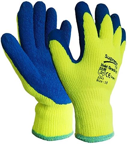 New HI VIZ Thermal Winter Latex Rubber Work Gloves Builders Gardening (Large)