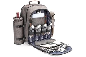 ZORMY Picknick Rucksack Set für 4 Personen mit Kühlfach, Picknicktasche mit Wasserdichter Tasche, Isolierflasche/Weinhalter, Fleecedecke und Besteck für Camping, Geschenke für Paare Hochzeitstag